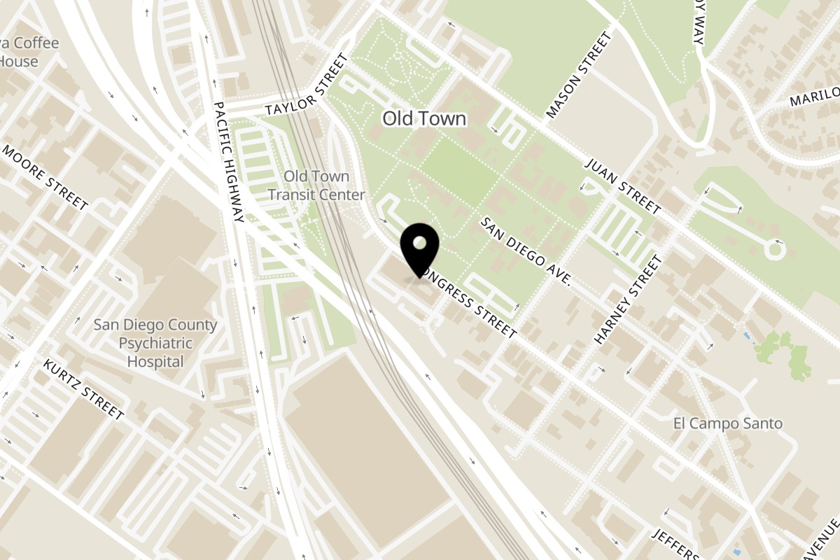 Map showing the location of Pizza Bella Italian Bistro on 2707 Congress Street in San Diego